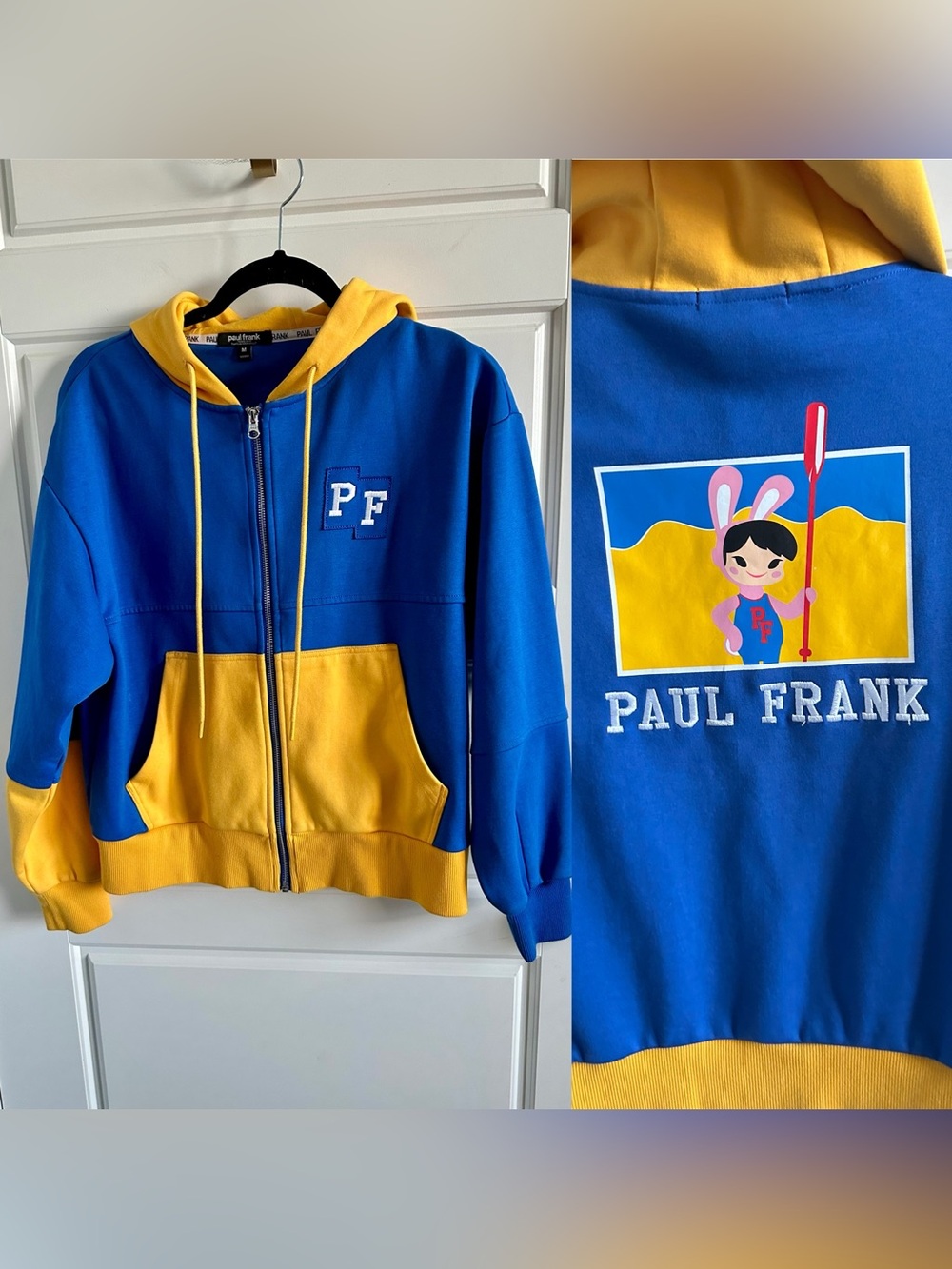 Paul Frank Medium 2019 Bunny Girl Blue Yellow Colorblock Zip Hoodie Sweatshirt